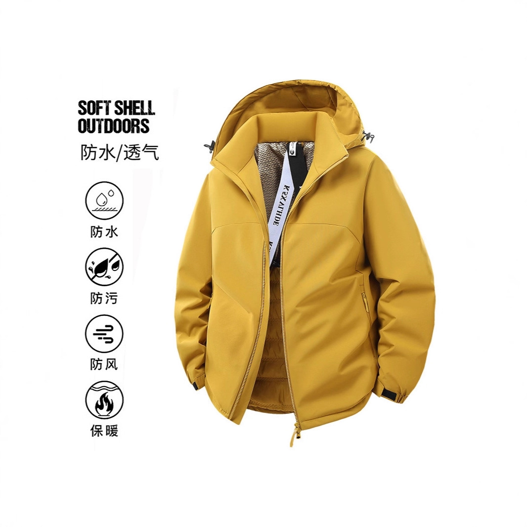 保暖石墨烯棉服秋冬棉衣男女冲锋衣防风防水连帽黑金加棉户外套