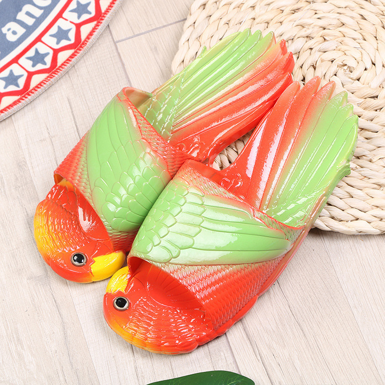 2023 New Summer Slippers PVC Cartoon Creative Personalized and Cute Parent-Child Parrot Bird Casual Women's Slippers Wholesale