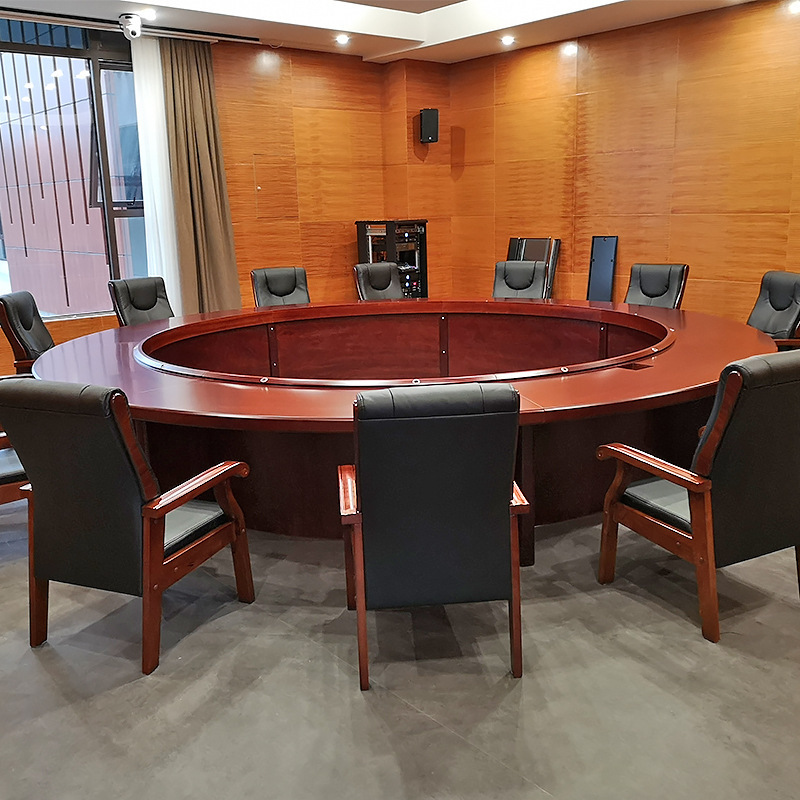 大型会议桌圆形会议桌油漆密度板贴实木皮会议桌多人办公会议桌子