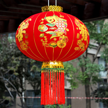 大红灯笼福字新年春节喜庆装饰防水户外长杆植绒灯笼挂饰喜庆商场