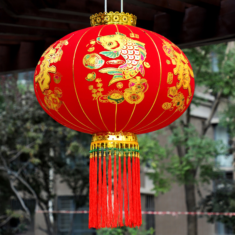 大红灯笼福字新年春节喜庆装饰防水户外长杆植绒灯笼挂饰喜庆商场