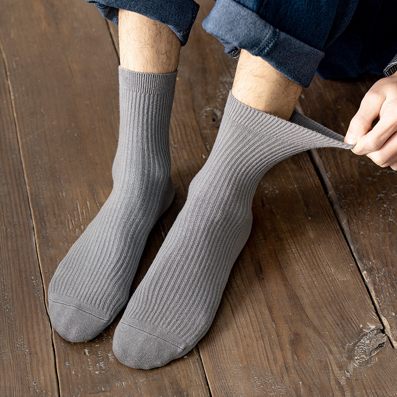 Men's Mid-Calf Cotton Socks 45G Spring and Autumn Casual Double Needle Cotton Socks Zhuji New Cotton Men