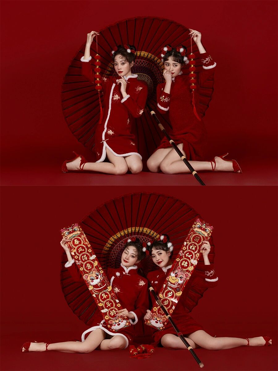 新款影楼主题闺蜜旗袍复古国潮姐妹甜美艺术照中国风旗袍写真服装