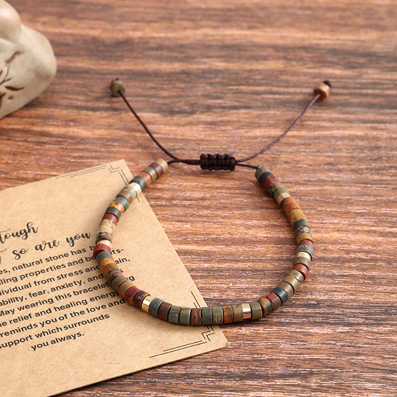 新款天然石女士编织手链 可调节手工编织手链 波西米亚绿松石手串