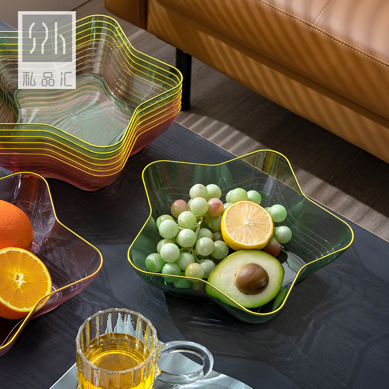 Japanese Style Golden Trim Transparent Fruit Plate Light Luxury Household Large Vegetables and Fruits Salad Bowl Snack Dish Crystal Dried Fruit Tray