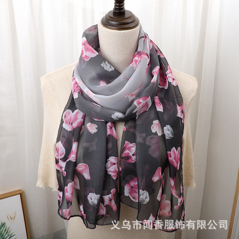 Women's Printed Scarf 155 * 50cm Long Scarf Sunscreen Shawl Decoration Gauze Kerchief Scarf Factory Direct Sales Wholesale