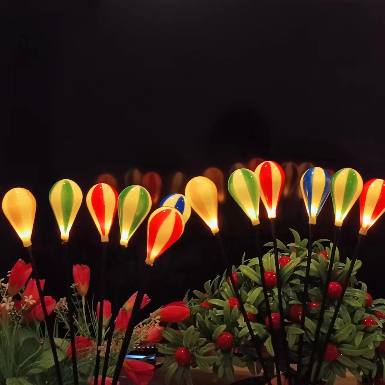 太阳能led风动摇摆热气球灯长方形户外防水欧式北欧地插庭院灯