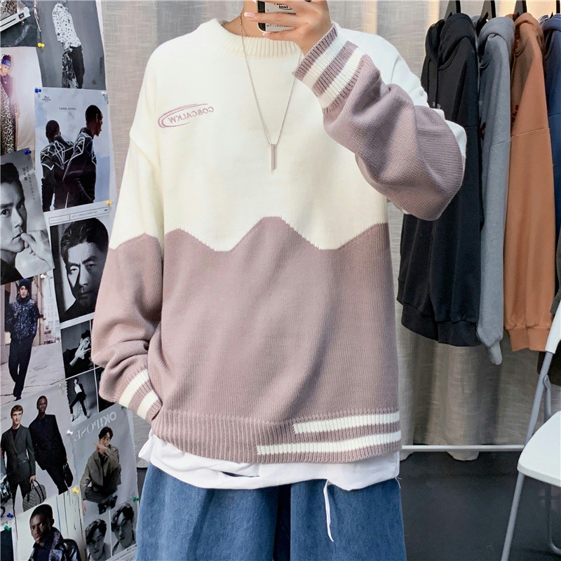Youth Spring and Autumn Mock Neck Sweater Men's High School Junior High School Students Korean Style Trendy Base Shirt Knitwear Clothes