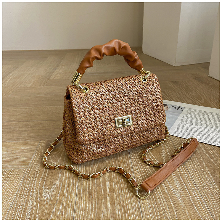 Straw Bag 2023 Spring and Summer New Fashion Twist Lock Chain Messenger Bag Personality Beach Bag Versatile High Quality Shoulder Bag