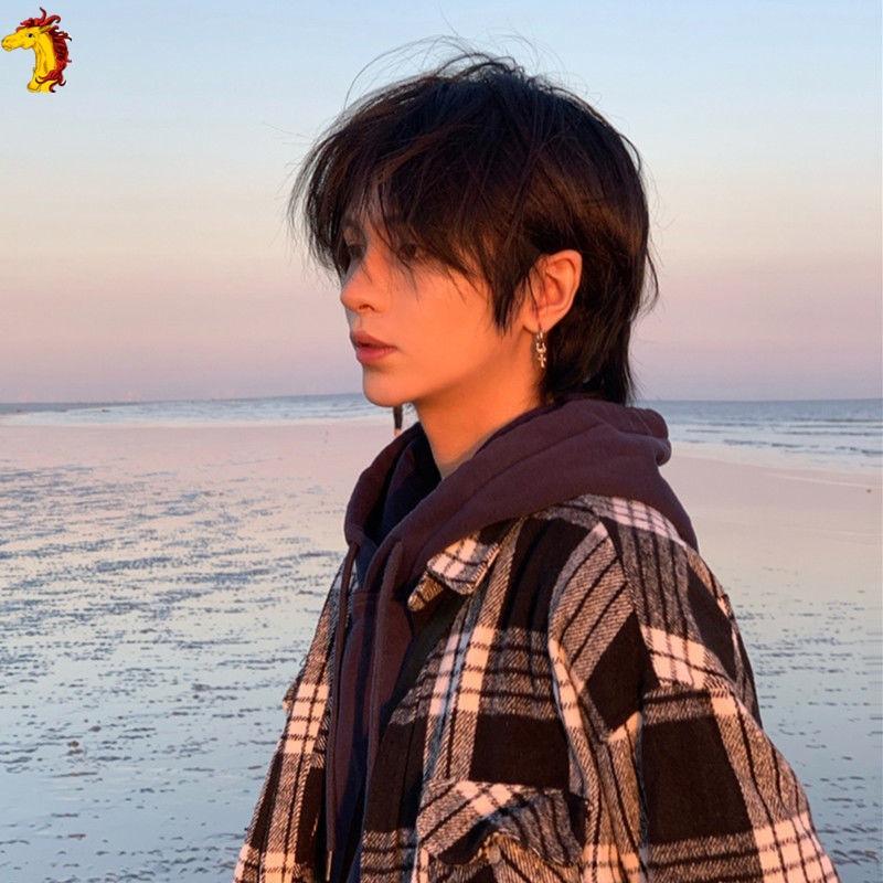 假发男士狼尾头男短发全头套式日系鲻鱼头长发男生头假发套女