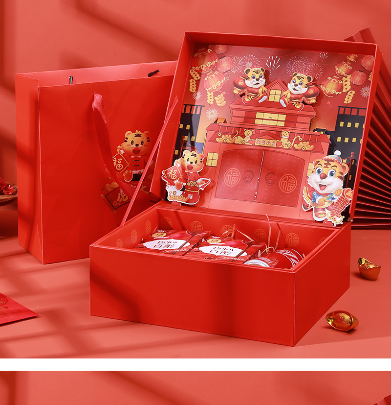 2022中国风新年礼盒包装盒春节创意立体大气手提坚果年货礼品盒