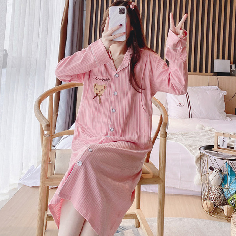 with Chest Pad Pure Cotton Confinement Clothing Nursing Nightdress Spring, Summer, Autumn Postpartum Maternity Long Dress for Maternity Nursing Dress