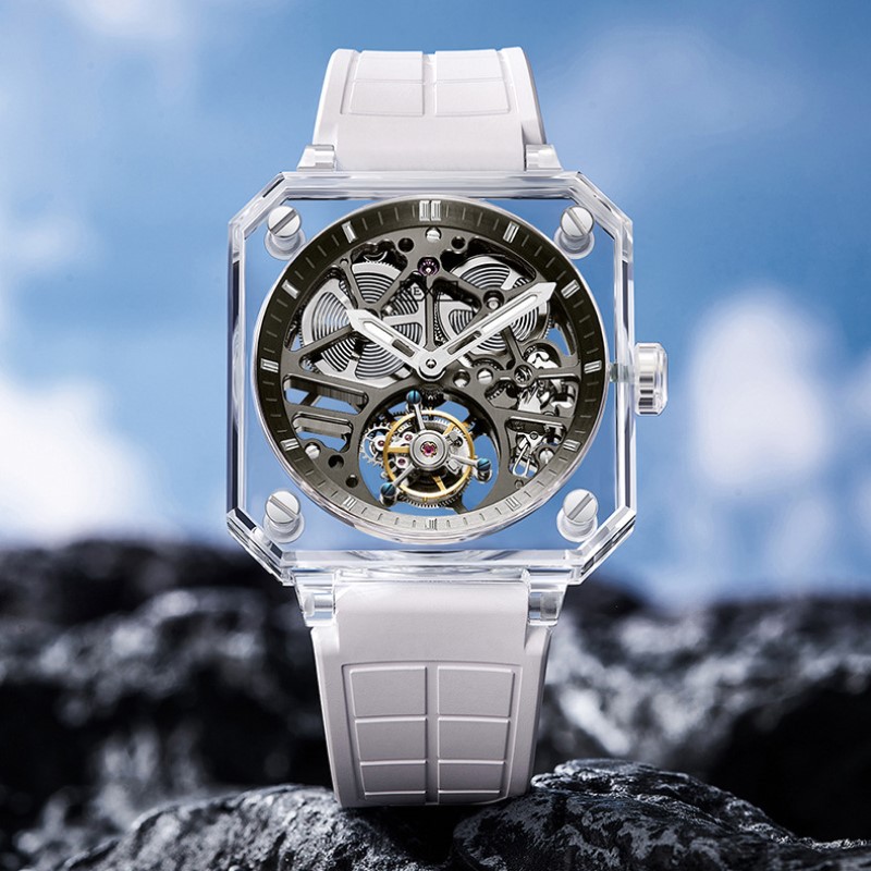 瑞士新款陀飞轮机械表 水晶男手表帅气 跨境夜光防水男表高档正品