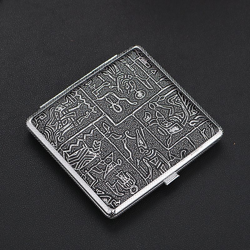 Leather Pattern Cigarette Case Men's Boutique Portable 20 PCs Metal Sticker Leather Cigarette Case Cigarette Holder Factory Direct Sales Smoking Set Wholesale