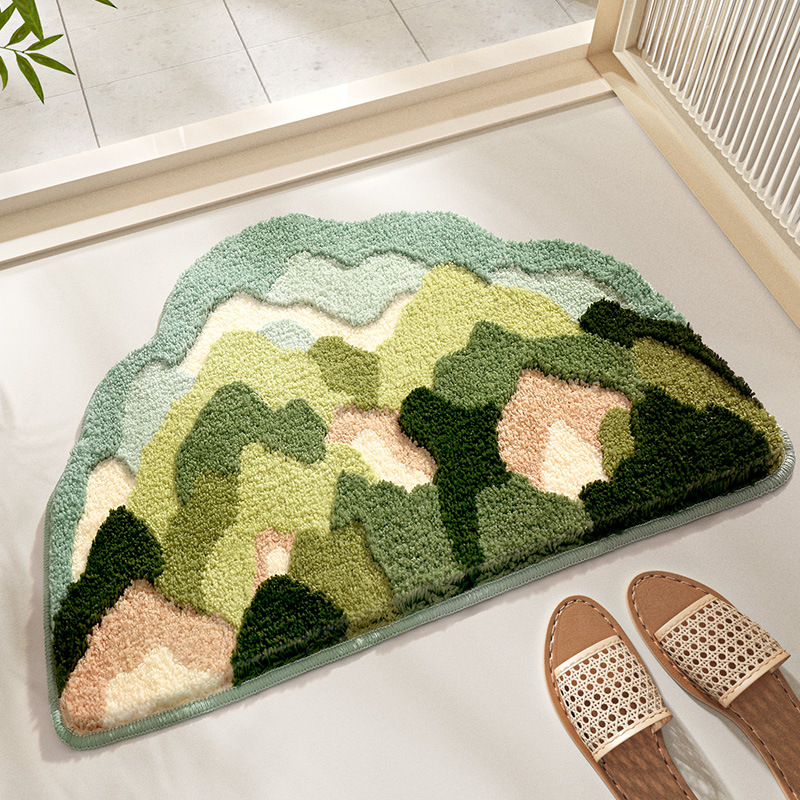 Modern Simple Pastoral Style Bathroom Mats Fresh Household Bathroom Absorbent Carpet High and Low Wool Flocking Foot Mat