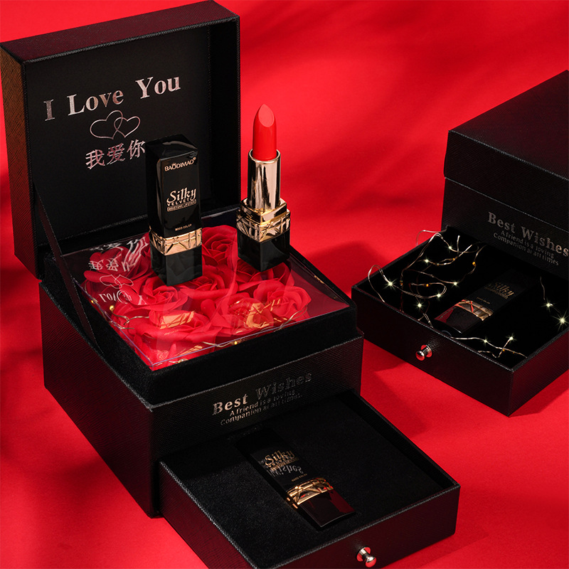 七夕情人节礼物口红礼盒永生玫瑰花口红套盒抽屉式女生礼品盒现货