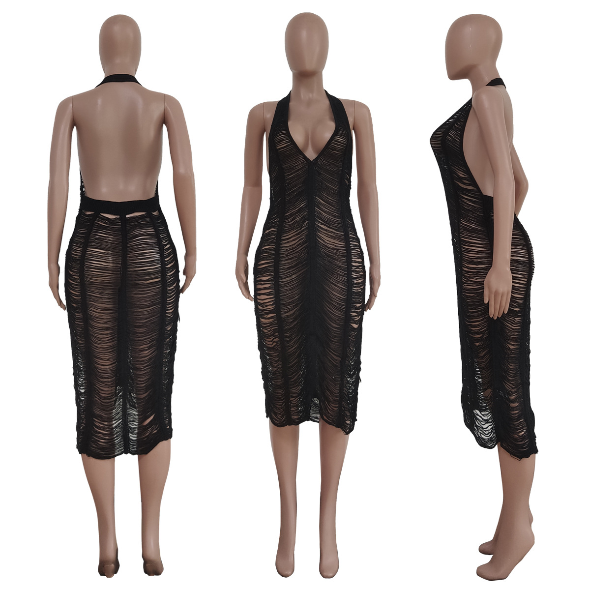 ts1129 跨境货源新款欧美女装性感透视镂空装沙滩裙