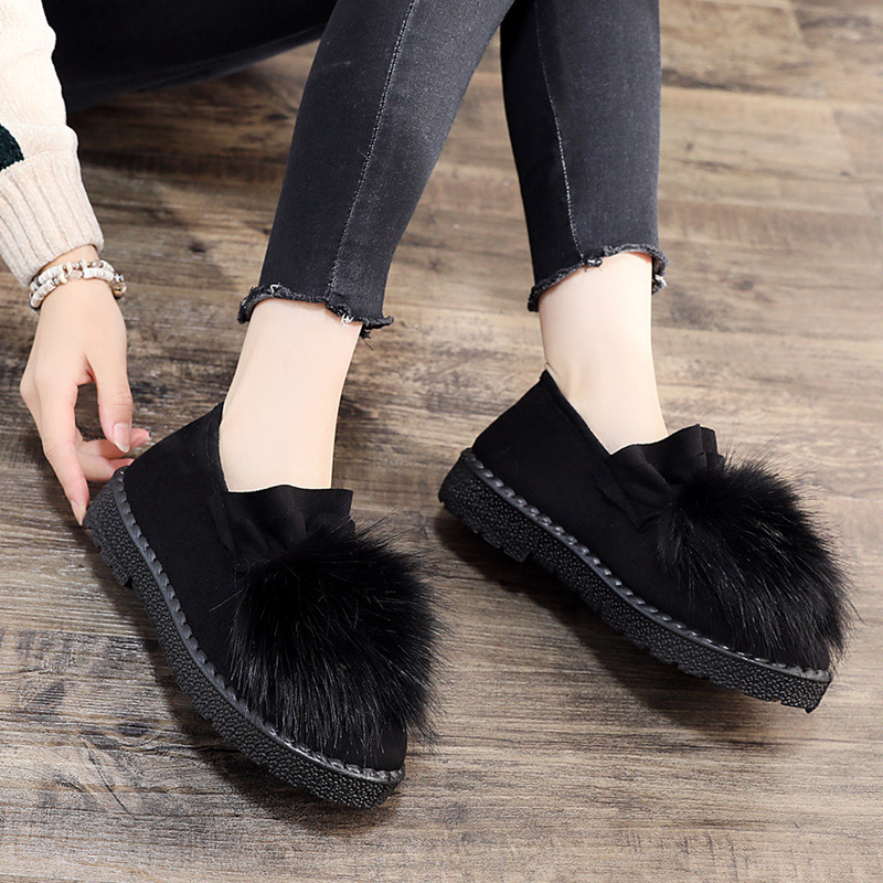 Winter Fleece-Lined Peas Shoes Women's Cotton Shoes 2021 New Foreign Trade Versatile Student Shoes Cotton Slippers Slip-on Fluffy Shoes