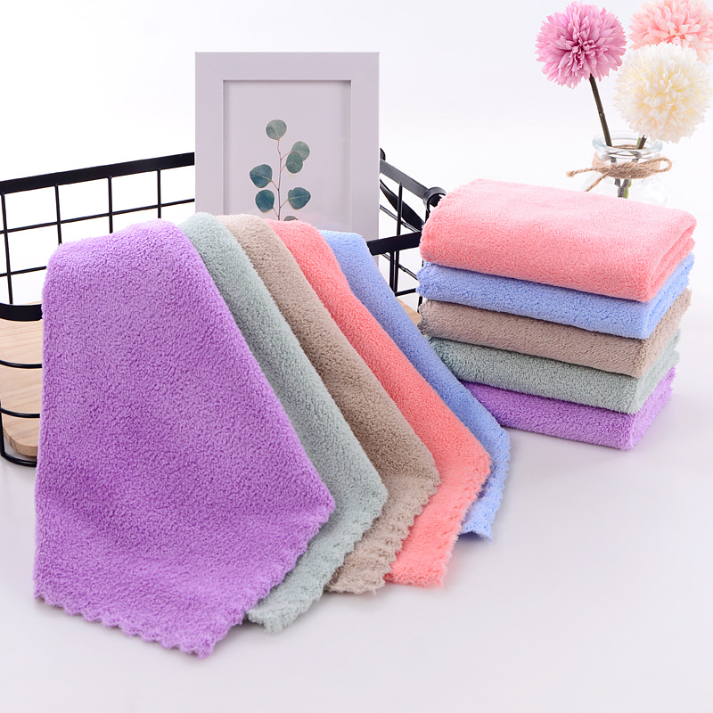 批发多规格5条装 珊瑚绒正方形素色小方巾吸水柔软亲肤便宜小毛巾