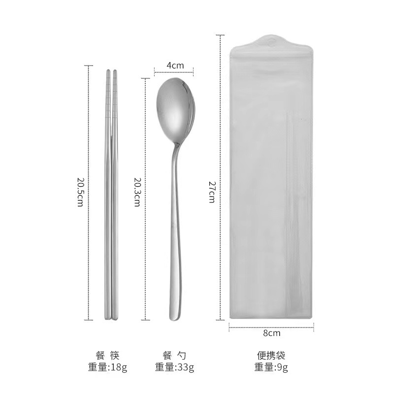 Stainless Steel Korean Portable Tableware Three-Piece Set Student Travel Portable Spoon Fork Tableware Suit Printable Lgoo