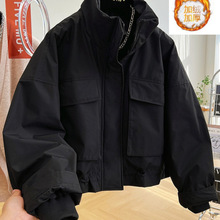 新品立领派克冲锋衣短款棉服女冬季加绒加厚宽松休闲夹克外套女潮