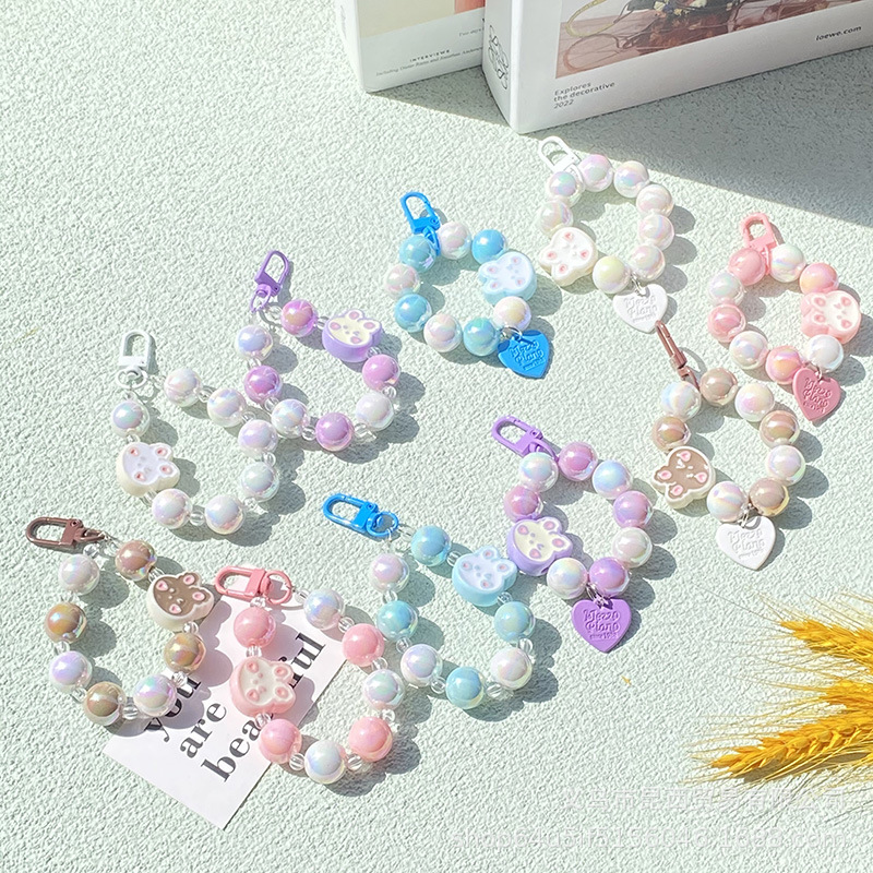 New 16mm Cute Rabbit Bead Necklace Car Key Ring Pendant Earphone Bag Chain Accessories Anti-Separation Rope Wholesale