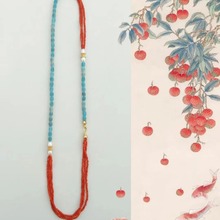 新中式天然石彩色串珠项链国风时尚简约精致个性百搭高级感锁骨链