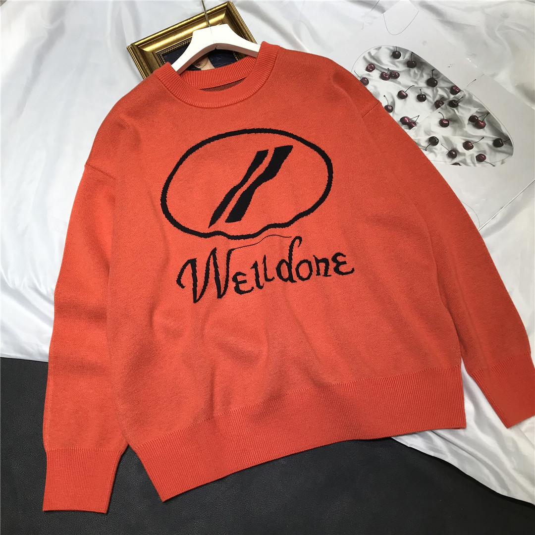 wd潮牌字母提花logo圆领套头针织衫男女韩版宽松休闲长袖毛衣秋冬