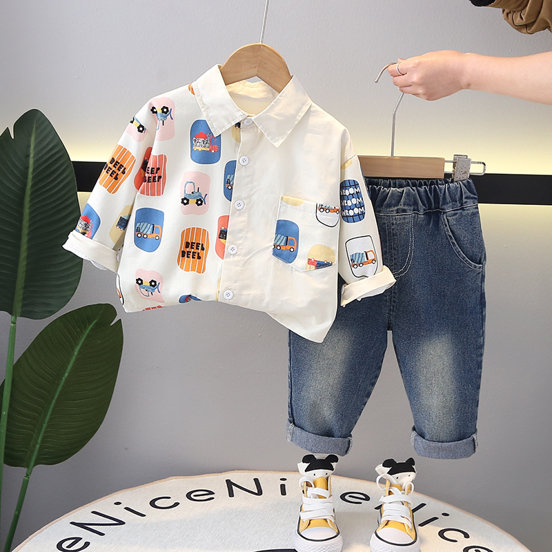 Children's Clothing Casual Multicolor Long-Sleeved Shirt Boys' Animal Shirt Boys' Casual Suit Spring and Autumn Children