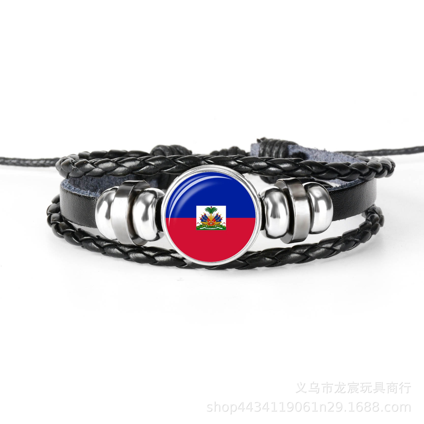 Supply Haitian National Flag Bracelet National Flag Time Stone Bracelet Personality Woven Cowhide String Hands