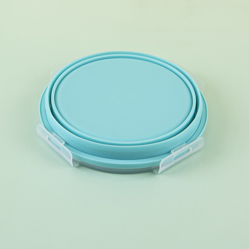 Round Portable Silicone Folding Lunch Box Microwaveable Sealed Lunch Box FDA Lunch Crisper
