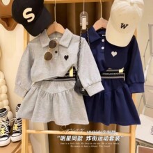 新品女童娃娃领灯笼袖打底衫春季短裙洋气两件套2025春装春秋套装
