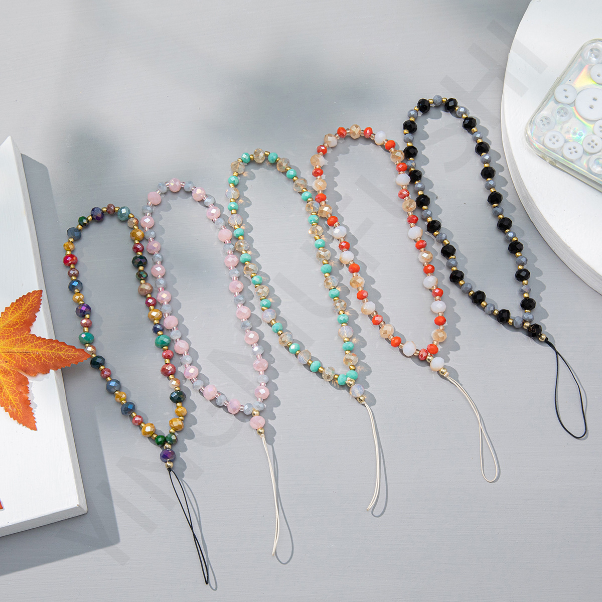 欧美流行混彩水晶串珠手机链女 ins时尚防丢手机挂绳钥匙挂绳批发