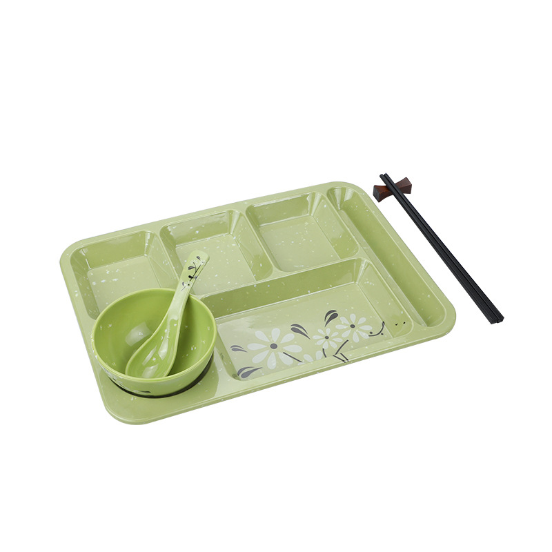 批发分格餐盘加厚食堂餐盘密胺餐具塑料长方形瓷分隔多格学校快餐