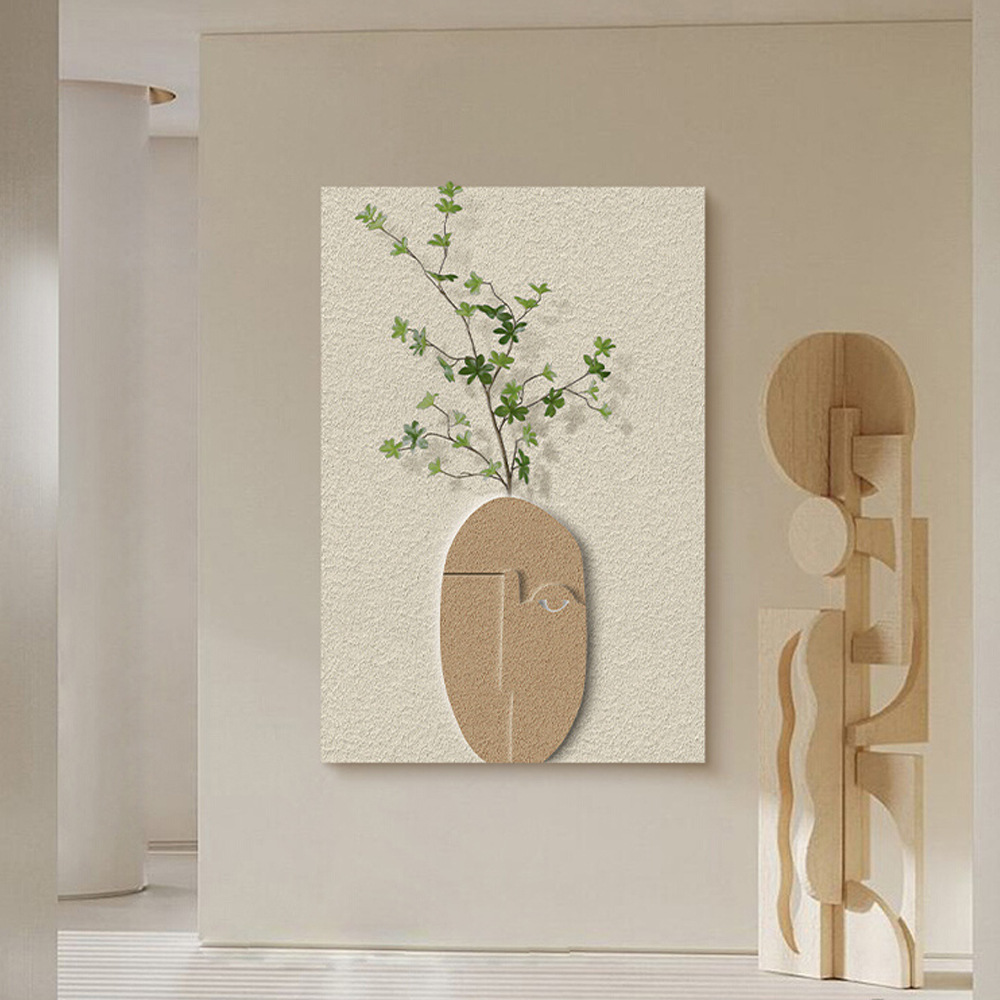 原木风客厅玄关装饰画餐厅壁画奶油风肌理砂岩画入户过道走廊挂画