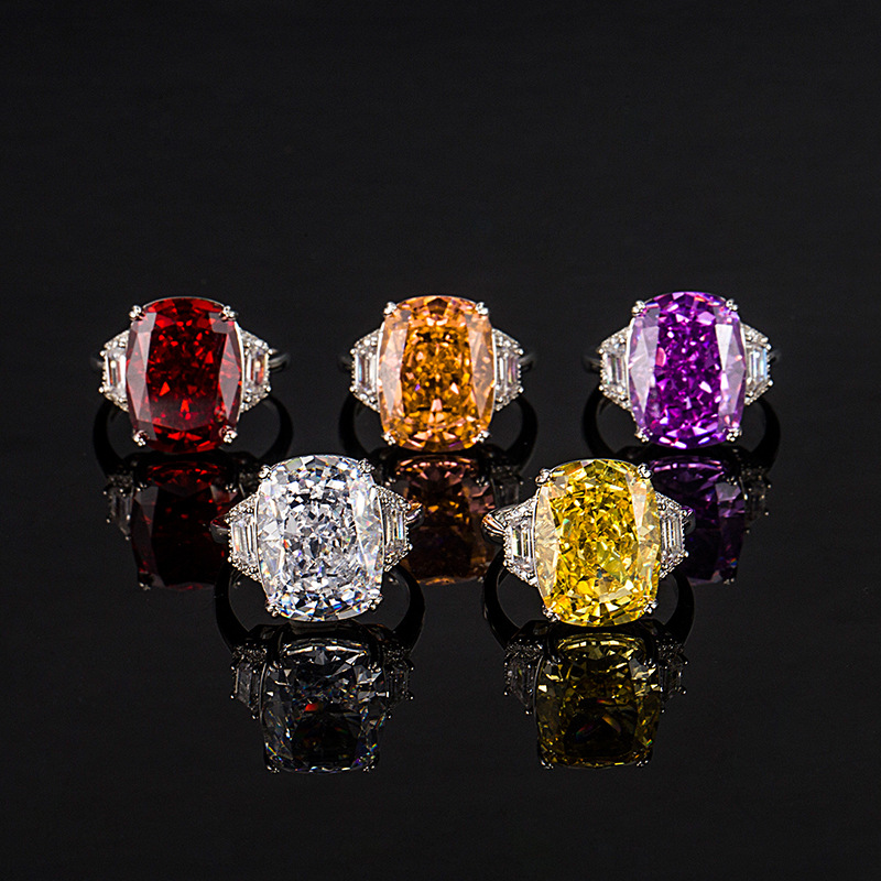 精工超大爆闪肥长方帕帕拉恰戒指豪镶奢华高碳钻紫锂辉冰花切戒指