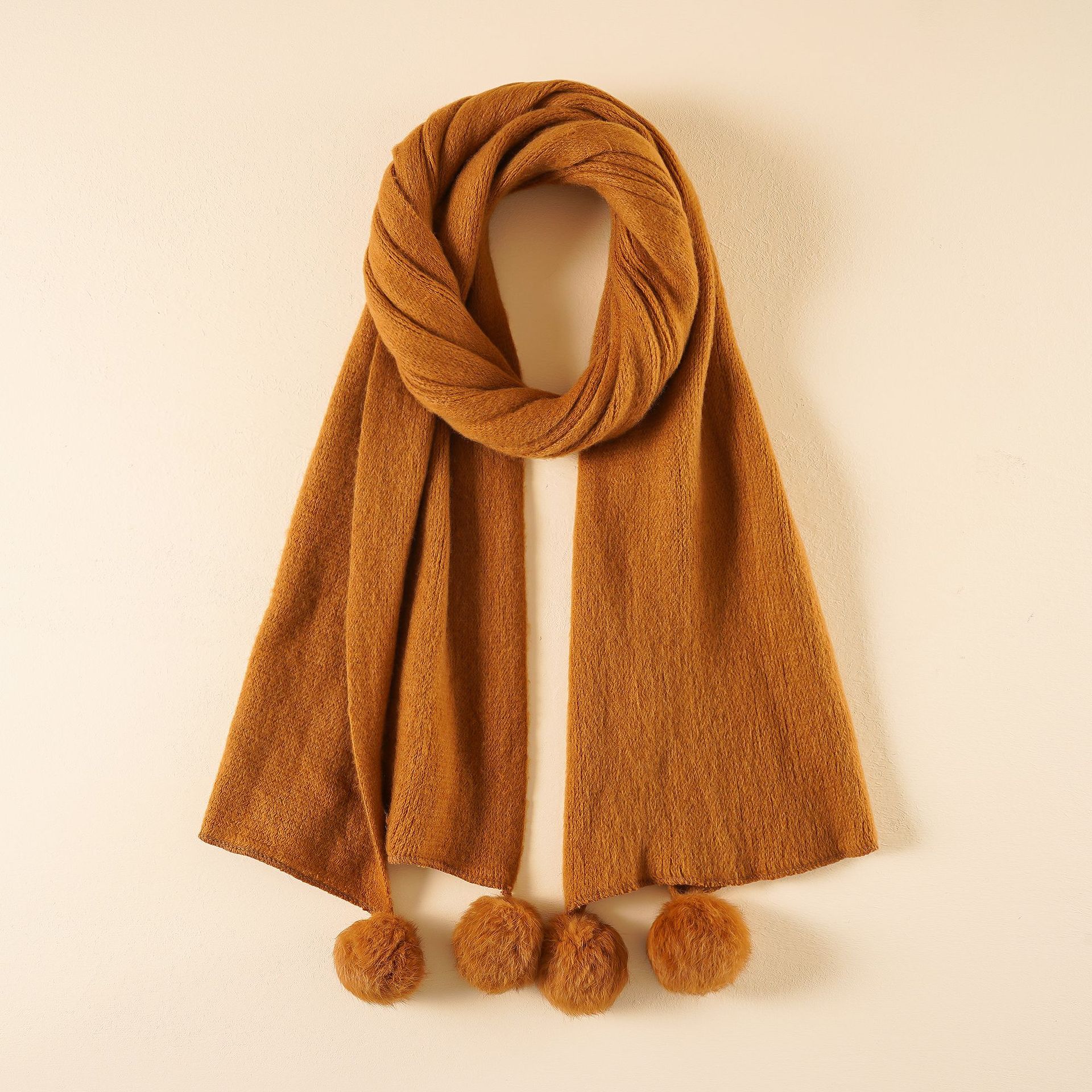 时尚围巾毛球女冬季仿羊绒优雅大气纯色韩版潮百搭保暖围脖