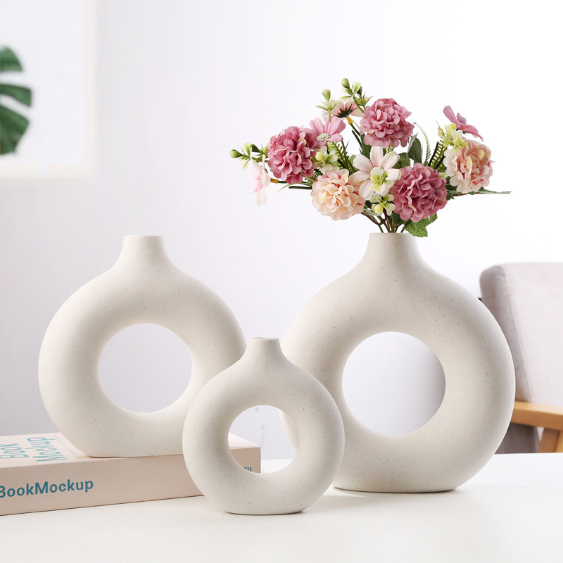 Amazon Creative Ceramic Vase Decoration Living Room Flower Vase Geometric Shape Dining Desktop Entrance Domestic Ornaments