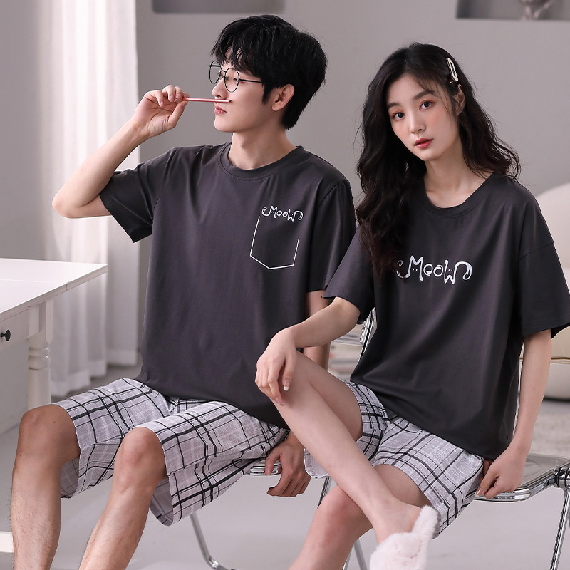 2023 Summer New Couple Pajamas Women's Summer Short-Sleeved Shorts Internet Hot Korean Thin Men's Home Wear Suit