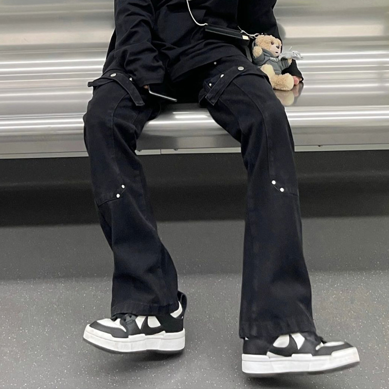 年新款休闲牛仔裤女秋季工装裤宽松直筒设计感高街裤子潮