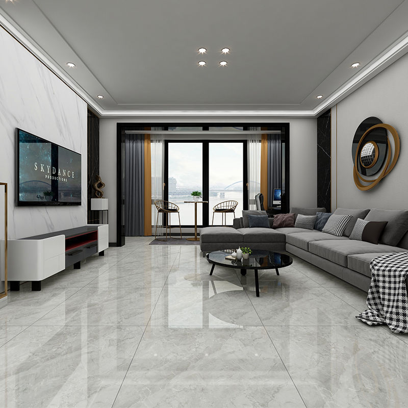 新款地板砖通体大理石亮光客餐厅灰色连纹瓷砖800x800全抛釉防滑