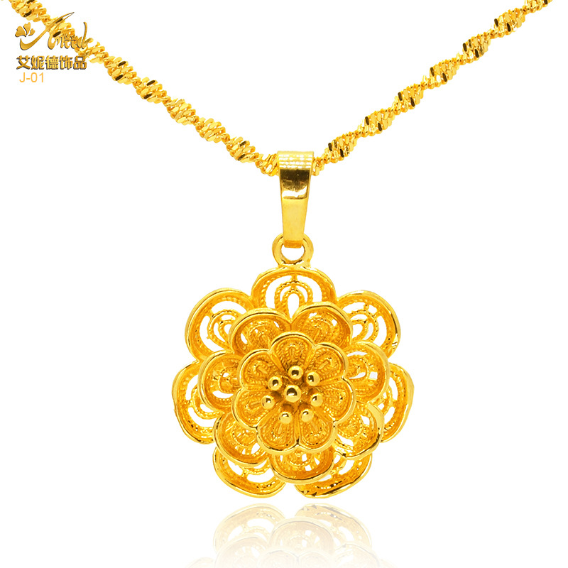 Hot Selling Bridal Sand Gold Jewelry Necklace Ethnic Style Vintage Gold Plated 24K Flower Necklace Female Pendant Jewelry Wholesale