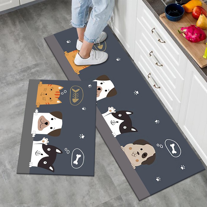 Cartoon Style Household Kitchen Strip Two-Piece Set Non-Slip and Oilproof Carpet Washable and Easy to Care Blanket