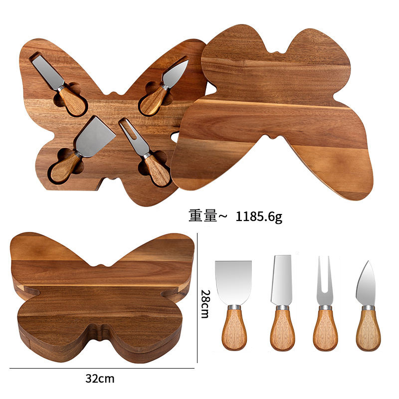 Acacia Mangium Cheese Board Creative Butterfly Shape Cheese Board Household Kitchen Multi-Purpose Cooked Food Chopping Board with Knives