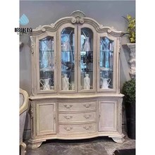 美式全实木酒柜ART建筑复兴古董瓷器柜法式轻奢拱形玻璃门展示柜