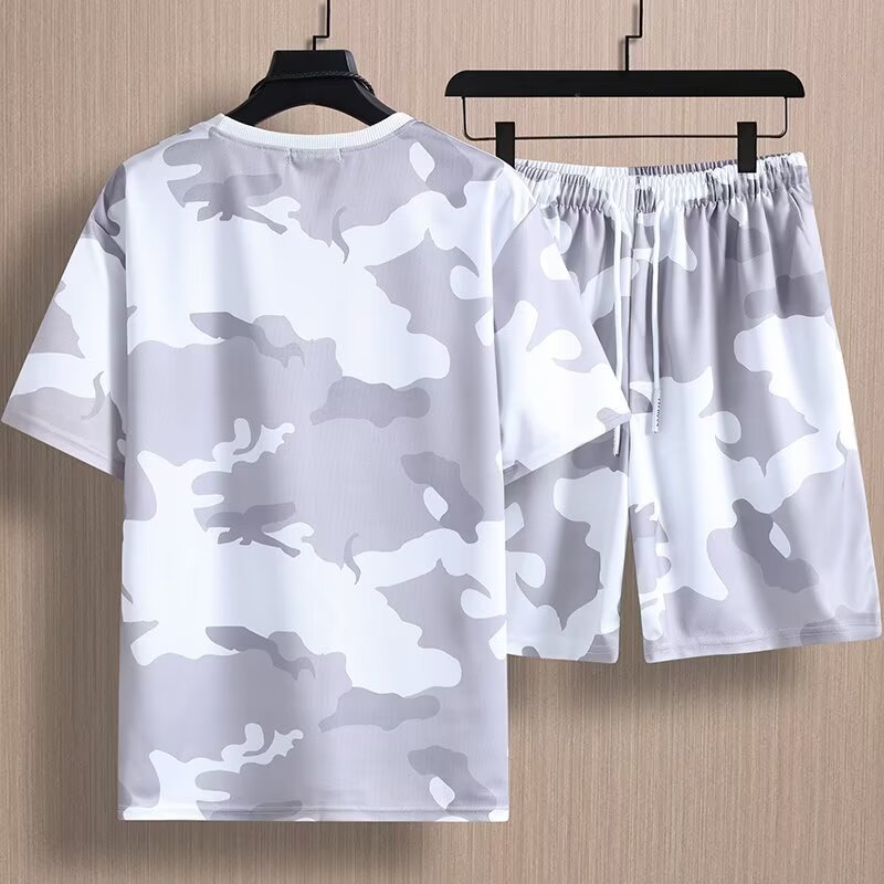 Factory Wholesale Summer Camouflage Sports Suit Men's Breathable Quick-Drying Sportswear Men's Short-Sleeved T-shirt Casual Two-Piece Set