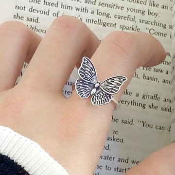s925银时尚个性复古蝴蝶戒指女款小众轻奢高级感开口指环新品配饰