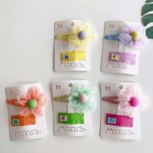 韩国新款儿童花朵发夹可爱纱织贴布宝宝发卡女孩外出边卡发饰头饰
