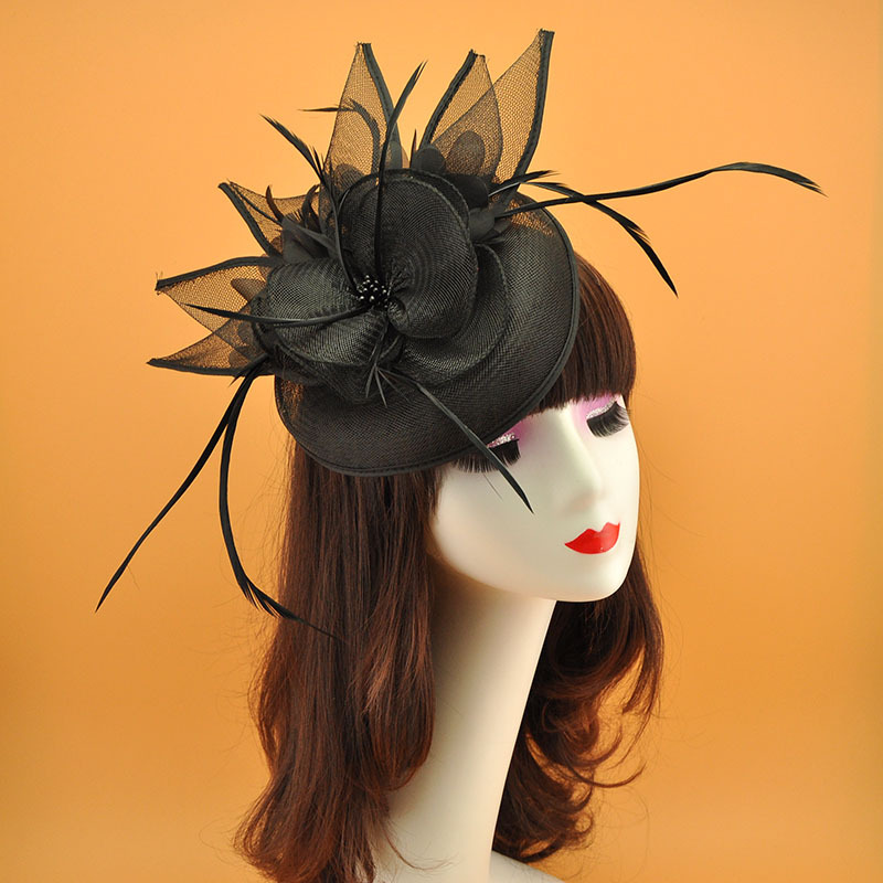 复古羽毛年会新娘晚礼服头饰演出名媛派对发饰网纱宴会旗袍小礼帽