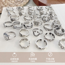 韩国s925银戒指不掉色小众笑脸饰品简约设计感ins纯银戒指女批发